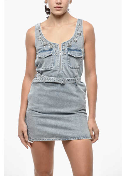 Rochii scurte Self-Portrait Rhinestoned Denim Minidress Light Blue Femei (BM 19521671) 4