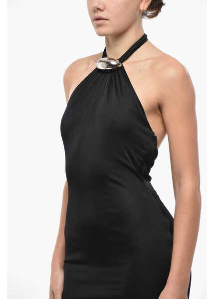 Rochii lungi GIUSEPPE DI MORABITO Halter Neck Maxidress With Decorative Brooch Black Femei (BM 19521674) 3