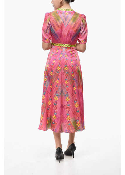 Rochii lungi SALONI Silk Tabitha Midi Dress With Floral Motif Pink Femei (BM 19521680) 2