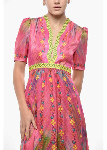 Rochii lungi SALONI Silk Tabitha Midi Dress With Floral Motif Pink Femei (BM 19521680) 4