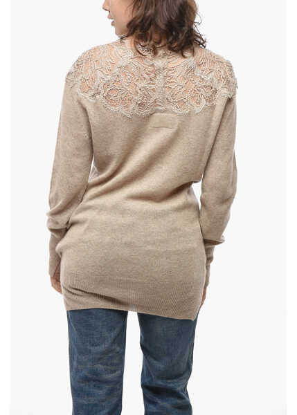 Pulovere Ermanno Scervino Pure Cashmere Sweater With Lace Insert Beige Femei (BM 19521683) 2