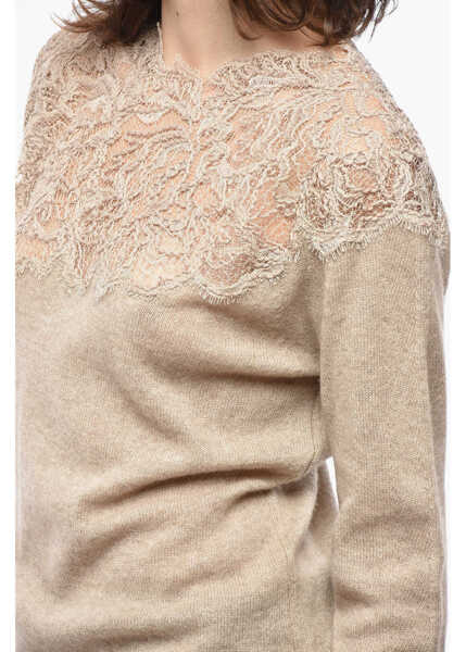 Pulovere Ermanno Scervino Pure Cashmere Sweater With Lace Insert Beige Femei (BM 19521683) 3