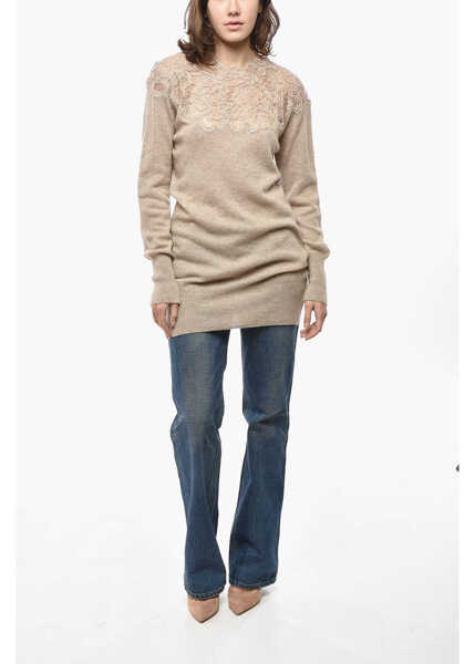 Pulovere Ermanno Scervino Pure Cashmere Sweater With Lace Insert Beige Femei (BM 19521683) 4
