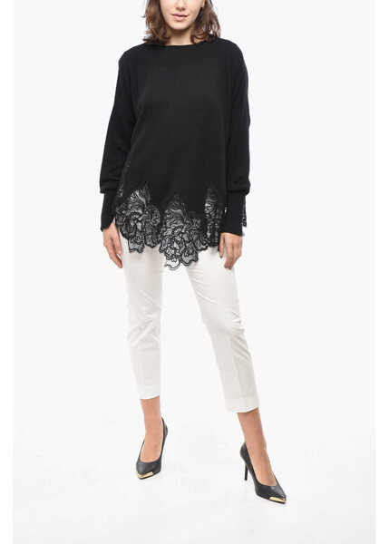 Pulovere Ermanno Scervino Turtleneck Pure Cashmere Sweater With Lace Hem Black Femei (BM 19521698) 4