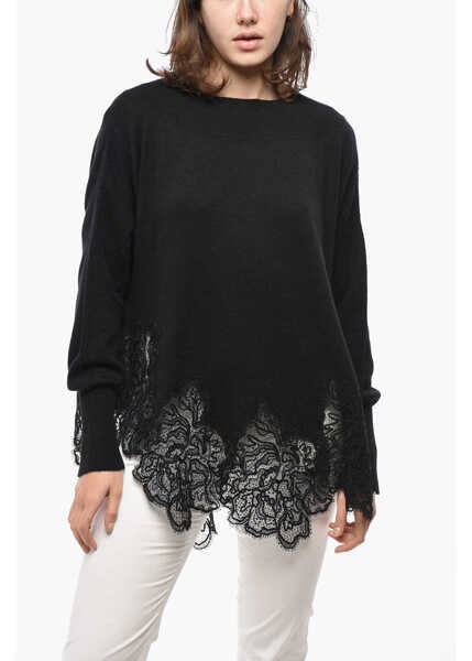 Pulovere Ermanno Scervino Turtleneck Pure Cashmere Sweater With Lace Hem Black Femei (BM 19521698) 1