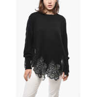 Pulovere Turtleneck Pure Cashmere Sweater With Lace Hem Femei