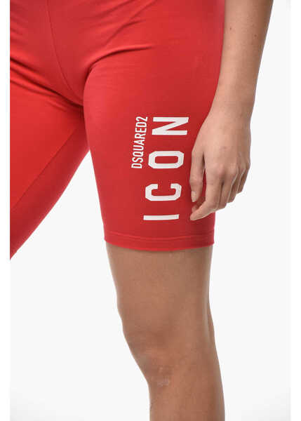 Pantaloni scurti DSQUARED2 Icon Stretch Cotton Cycling Shorts With Printed Logo Red Femei (BM 19521707) 3