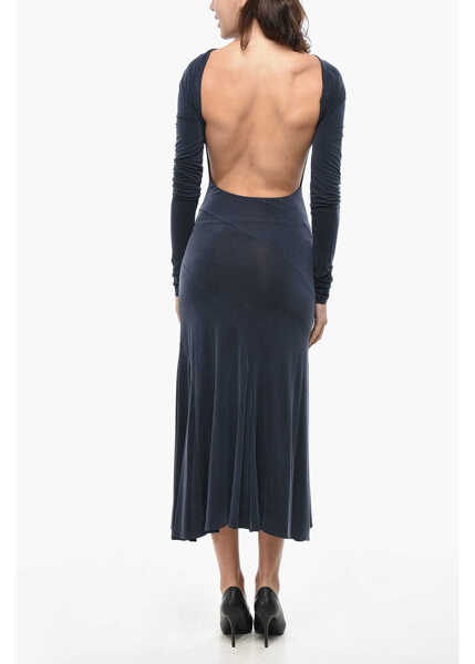 Rochii lungi THE ANDAMANE Jersey Sabrina Flared Dress With Bare Back Design Blue Femei (BM 19521710) 2