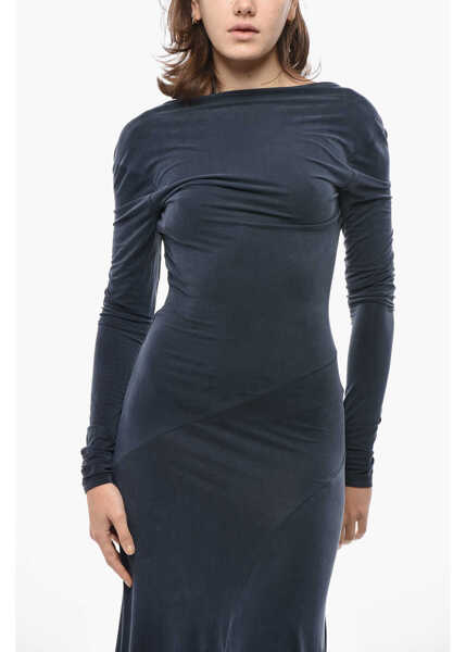 Rochii lungi THE ANDAMANE Jersey Sabrina Flared Dress With Bare Back Design Blue Femei (BM 19521710) 4