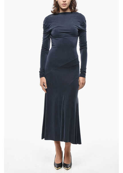 Rochii lungi THE ANDAMANE Jersey Sabrina Flared Dress With Bare Back Design Blue Femei (BM 19521710) 1