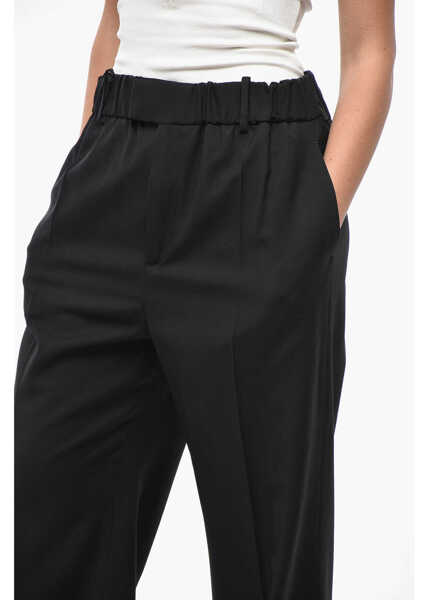 Pantaloni casual Bottega Veneta Wool Straight Fit Pants With Elastic Waistband Black Femei (BM 19521734) 3