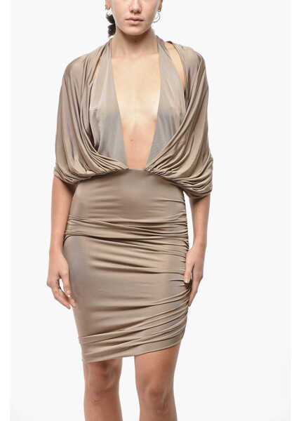 Rochii scurte Magda Butrym Draped Minidress With Cape Detail Beige Femei (BM 19521740) 4