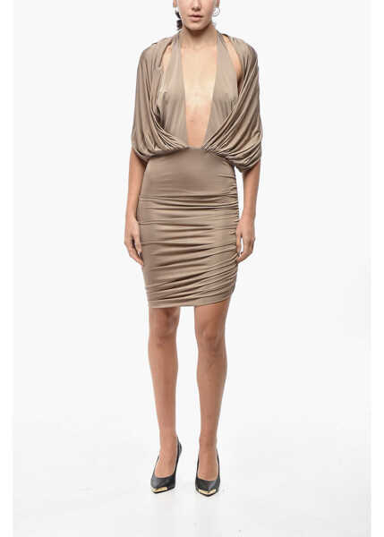 Rochii scurte Magda Butrym Draped Minidress With Cape Detail Beige Femei (BM 19521740) 1