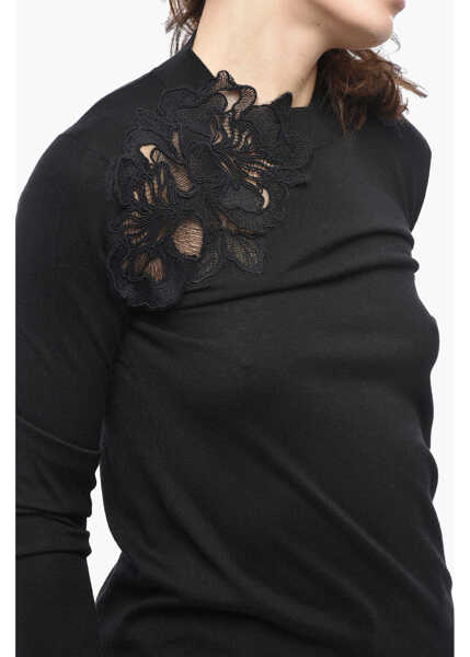 Pulovere Ermanno Scervino Merino Wool Sweater With Lace Detail Black Femei (BM 19521743) 3