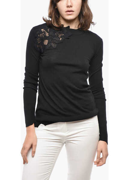 Pulovere Ermanno Scervino Merino Wool Sweater With Lace Detail Black Femei (BM 19521743) 1