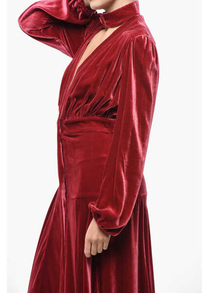 Rochii lungi RAQUEL DINIZ Velour Tie Neck Shirt Dress With Flared Bottom Red Femei (BM 19521752) 3