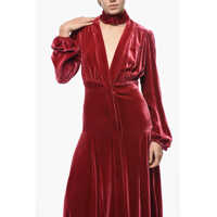 Rochii lungi RAQUEL DINIZ Dama - Rochii lungi RAQUEL DINIZ Velour Tie Neck Shirt Dress With Flared Bottom Red Femei (BM 19521752) - B-mall.ro