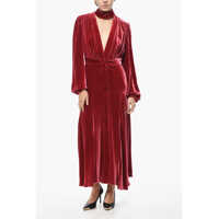 Rochii lungi Velour Tie Neck Shirt Dress With Flared Bottom Femei
