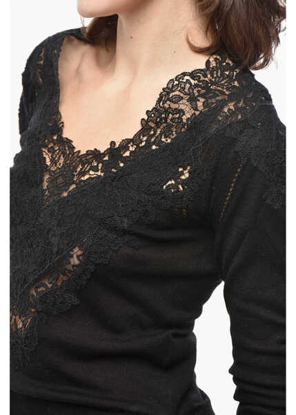 Pulovere Ermanno Scervino Cashmere Blend Sweater With Lace Embellishment Black Femei (BM 19521758) 3