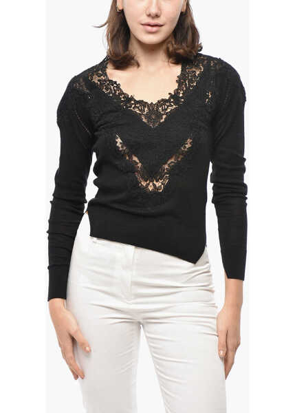 Pulovere Ermanno Scervino Cashmere Blend Sweater With Lace Embellishment Black Femei (BM 19521758) 1