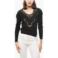 Pulovere Cashmere Blend Sweater With Lace Embellishment Femei