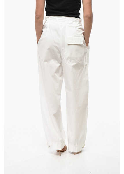 Pantaloni casual Bottega Veneta Double-Pleated Cotton Blend Pants With Cuffs White Femei (BM 19521770) 2