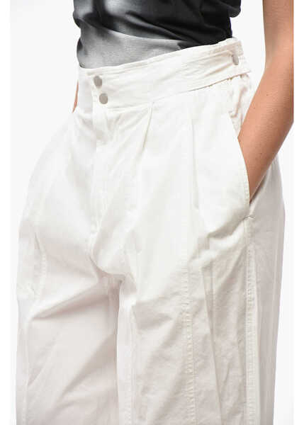 Pantaloni casual Bottega Veneta Double-Pleated Cotton Blend Pants With Cuffs White Femei (BM 19521770) 3