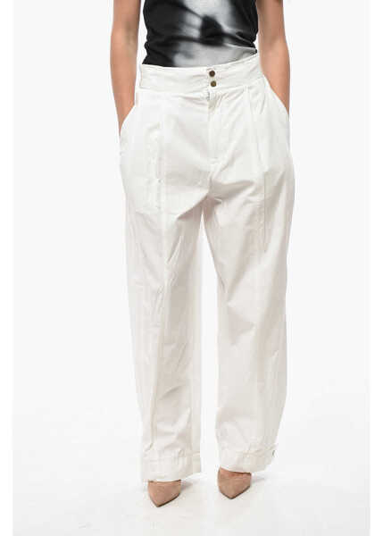 Pantaloni casual Bottega Veneta Double-Pleated Cotton Blend Pants With Cuffs White Femei (BM 19521770) 1