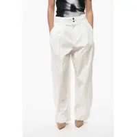 Pantaloni casual Double-Pleated Cotton Blend Pants With Cuffs Femei