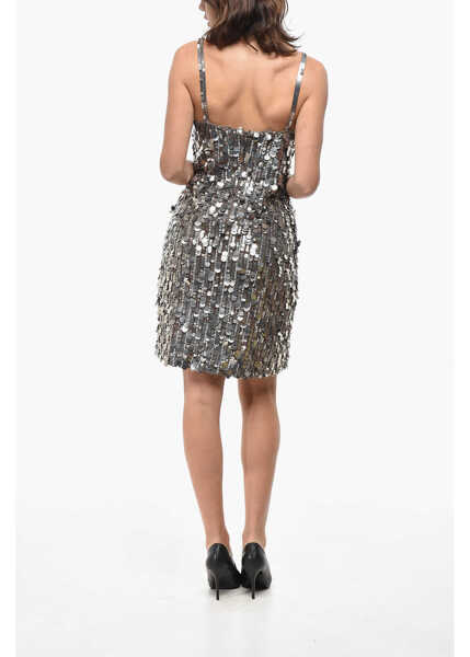 Rochii scurte P.A.R.O.S.H. Sequined Gender Slip Dress Silver Femei (BM 19521944) 2