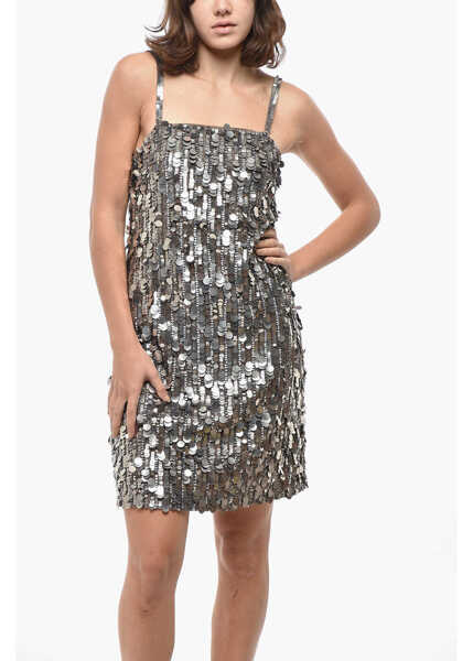 Rochii scurte P.A.R.O.S.H. Sequined Gender Slip Dress Silver Femei (BM 19521944) 4