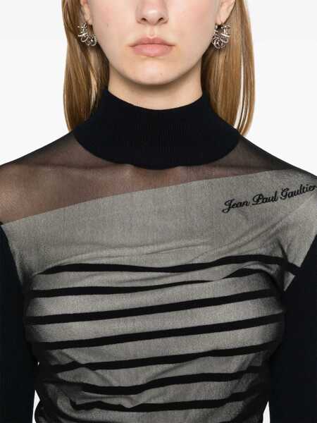 Rochii scurte Jean Paul Gaultier Striped Turtleneck Bodycon Dress Black Femei (BM 19521956) 5
