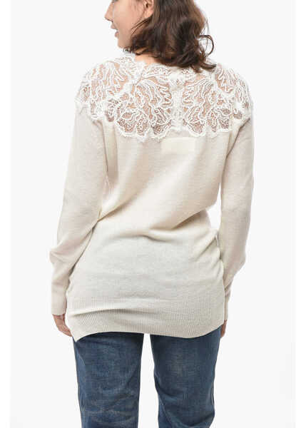 Pulovere Ermanno Scervino Pure Cashmere Sweater With Lace Insert White Femei (BM 19521965) 2