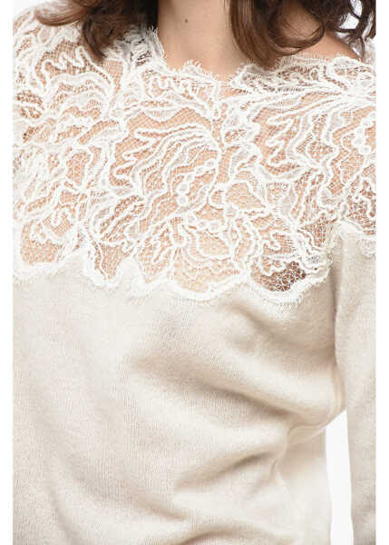 Pulovere Ermanno Scervino Pure Cashmere Sweater With Lace Insert White Femei (BM 19521965) 3