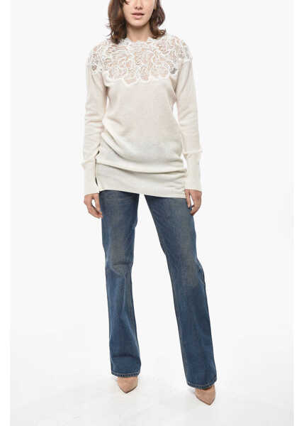 Pulovere Ermanno Scervino Pure Cashmere Sweater With Lace Insert White Femei (BM 19521965) 4