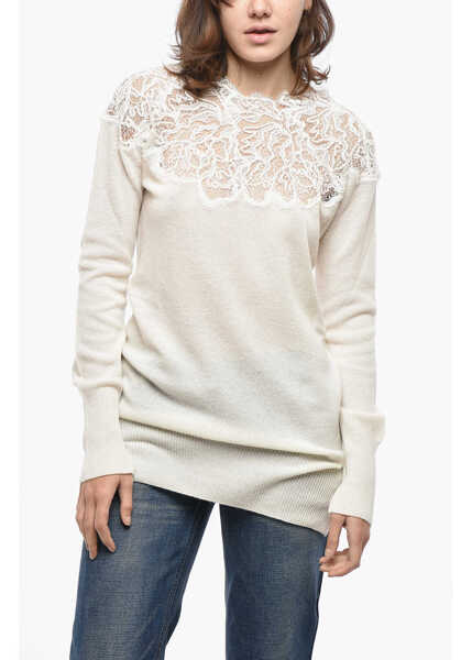 Pulovere Ermanno Scervino Pure Cashmere Sweater With Lace Insert White Femei (BM 19521965) 1