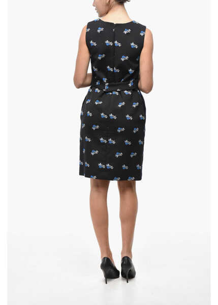 Rochii scurte P.A.R.O.S.H. Floral Patterned Contesa Sheath Dress With Belt Black Femei (BM 19521974) 2