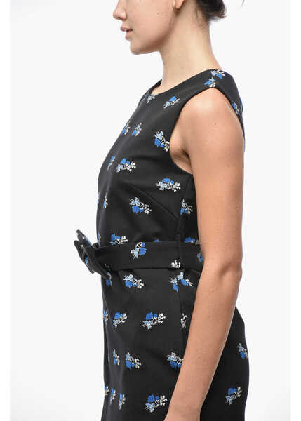 Rochii scurte P.A.R.O.S.H. Floral Patterned Contesa Sheath Dress With Belt Black Femei (BM 19521974) 3