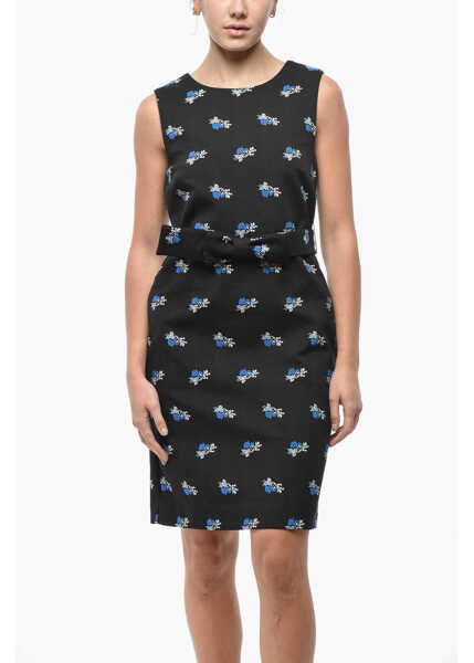 Rochii scurte P.A.R.O.S.H. Floral Patterned Contesa Sheath Dress With Belt Black Femei (BM 19521974) 4