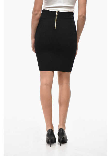Fuste lungi Balmain Knitted Vichy A-Line Skirt With Jewel Buttons Black Femei (BM 19521977) 2
