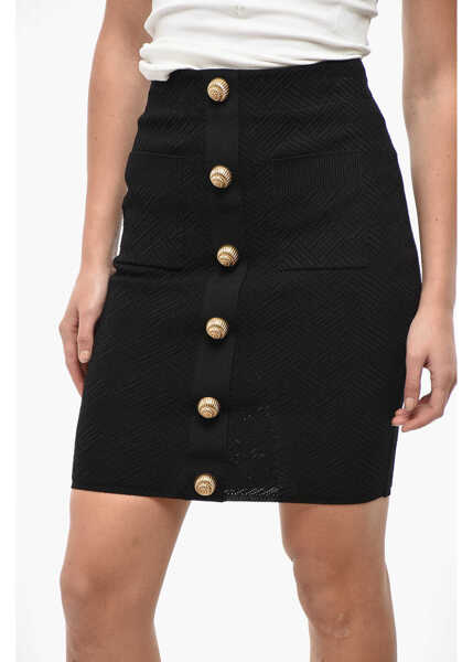 Fuste lungi Balmain Knitted Vichy A-Line Skirt With Jewel Buttons Black Femei (BM 19521977) 3