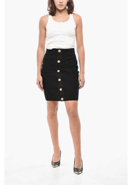Fuste lungi Balmain Knitted Vichy A-Line Skirt With Jewel Buttons Black Femei (BM 19521977) 4