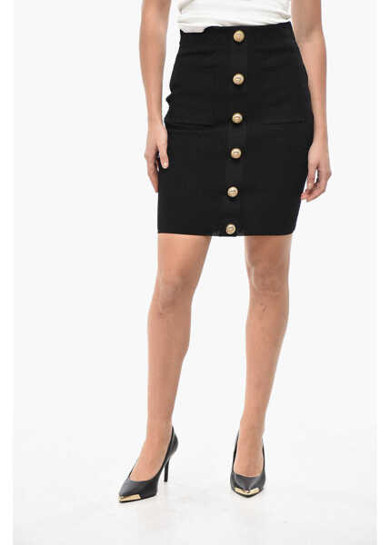 Fuste lungi Balmain Knitted Vichy A-Line Skirt With Jewel Buttons Black Femei (BM 19521977) 1