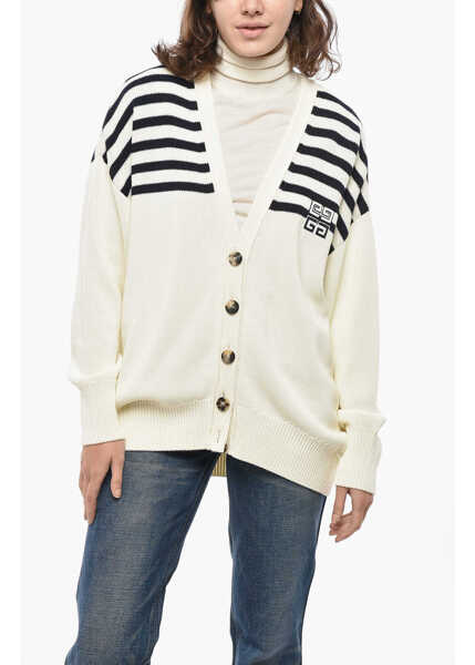 Cardigane Givenchy Cotton Blend Cardigan With Striped Motif White Femei (BM 19521986) 1