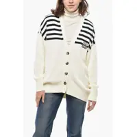 Cardigane Cotton Blend Cardigan With Striped Motif Femei