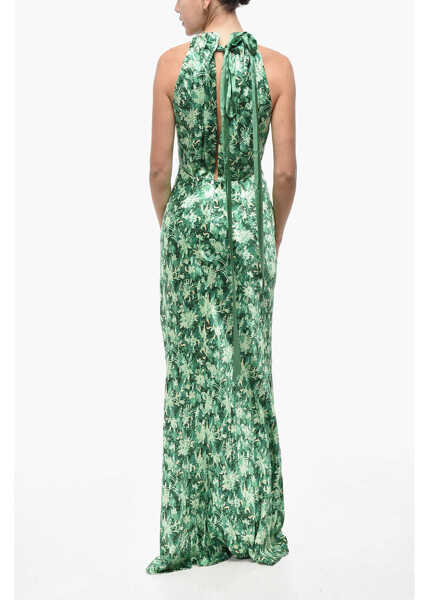 Rochii lungi SALONI Halter Neck Michelle Silk Dress With Plant Motif Green Femei (BM 19521992) 2
