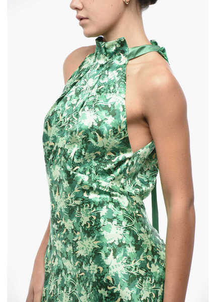 Rochii lungi SALONI Halter Neck Michelle Silk Dress With Plant Motif Green Femei (BM 19521992) 3