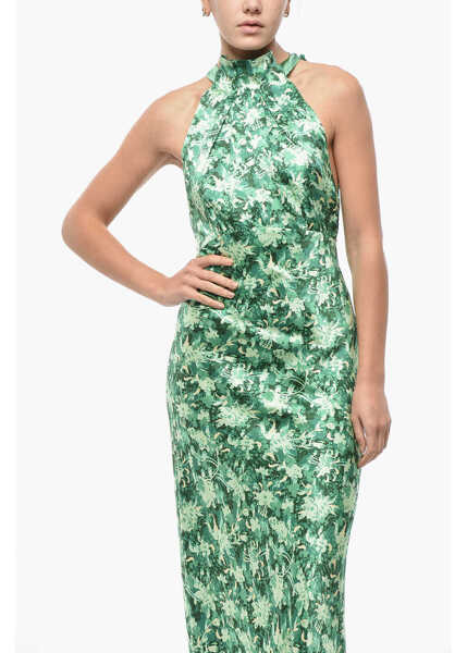 Rochii lungi SALONI Halter Neck Michelle Silk Dress With Plant Motif Green Femei (BM 19521992) 4