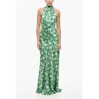 Rochii lungi Halter Neck Michelle Silk Dress With Plant Motif Femei