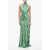 SALONI Halter Neck Michelle Silk Dress With Plant Motif Green